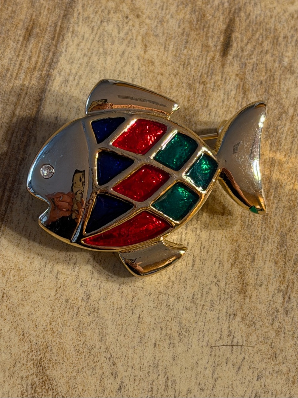 Multicolor Enamel Fish Scale Gold Tone Jewel Tone Brooch Pin